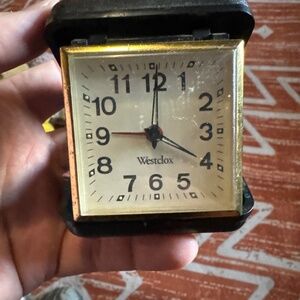 Westclox Mechanical Wind-Up Travel Alarm Clock Black Gold Square Analog